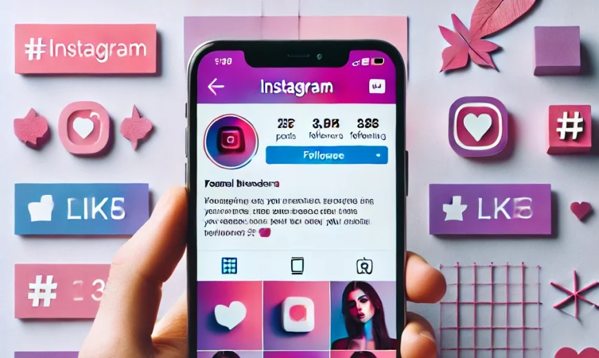 Modern Instagram personal branding illustration showcasing a smartphone with Instagram profile, engagement icons, and vibrant color palette representing social media strategy.