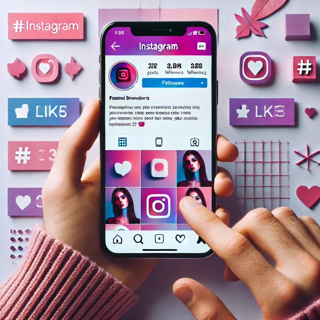 Modern Instagram personal branding illustration showcasing a smartphone with Instagram profile, engagement icons, and vibrant color palette representing social media strategy.