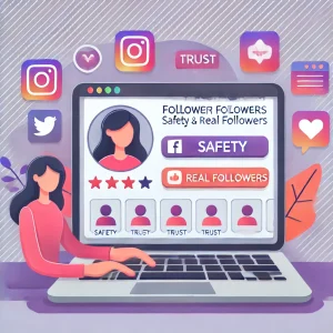 An image representing the safe purchase of Instagram followers, with a person making a secure transaction for real followers.