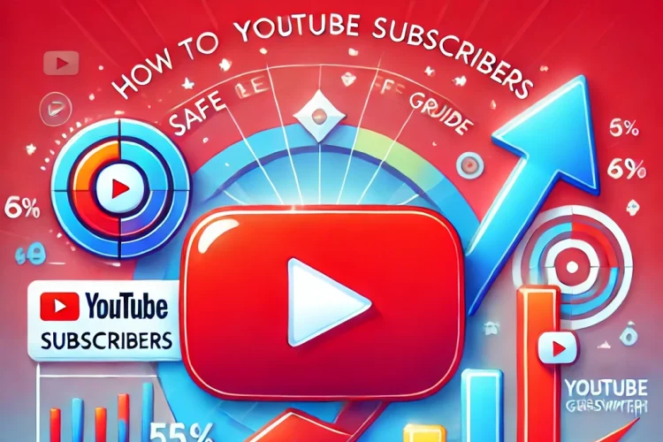 YouTube subscribers growth illustration with the YouTube logo, subscriber count bar increasing, and growth chart symbolizing success and effective channel expansion.