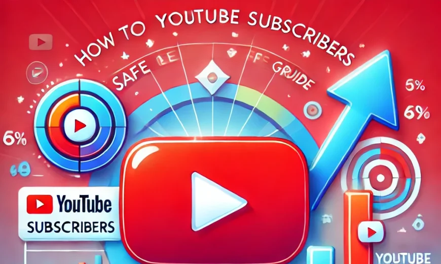 YouTube subscribers growth illustration with the YouTube logo, subscriber count bar increasing, and growth chart symbolizing success and effective channel expansion.