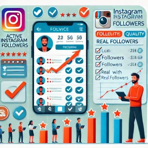 Illustration of a user evaluating service options to purchase active Instagram followers, highlighting decision-making, trustworthiness, and authenticity.