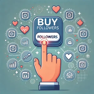 Illustration of the process of buying Instagram followers with icons representing growth, showcasing how purchasing followers can accelerate organic Instagram growth.