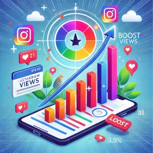 Illustration showing the efficiency of purchasing Instagram views, featuring rising engagement indicators such as likes and comments, emphasizing how bought views increase visibility and video performance.