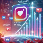 Instagram post with high views and engagement, showing like, view, and comment icons, symbolizing digital growth and algorithm favoring on social media.