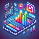 Illustration of an Instagram post gaining views with rising engagement, representing how buying Instagram views can boost video performance and visibility.