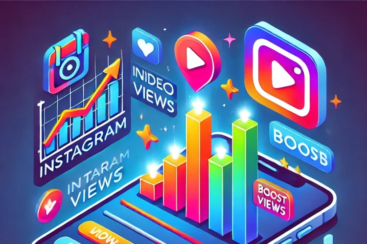 Illustration of an Instagram post gaining views with rising engagement, representing how buying Instagram views can boost video performance and visibility.