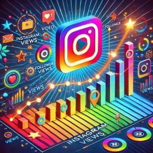 Illustration showing the long-term benefits of buying Instagram views, featuring a growing graph over time, with icons representing sustained growth, increasing engagement, and follower growth, emphasizing how purchased views lead to long-term brand success.