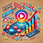 Illustration showing why Instagram views matter for brand growth, featuring engagement icons like video views, rising graphs, and increasing followers, highlighting the importance of views in building brand credibility and visibility.