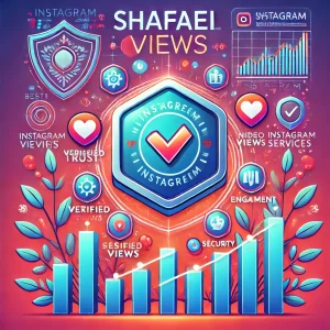 Illustration representing Shafaei as the best provider for Instagram views, featuring verified services, a security shield, and engagement icons like rising views and growth graphs, highlighting trust and success in boosting Instagram visibility.