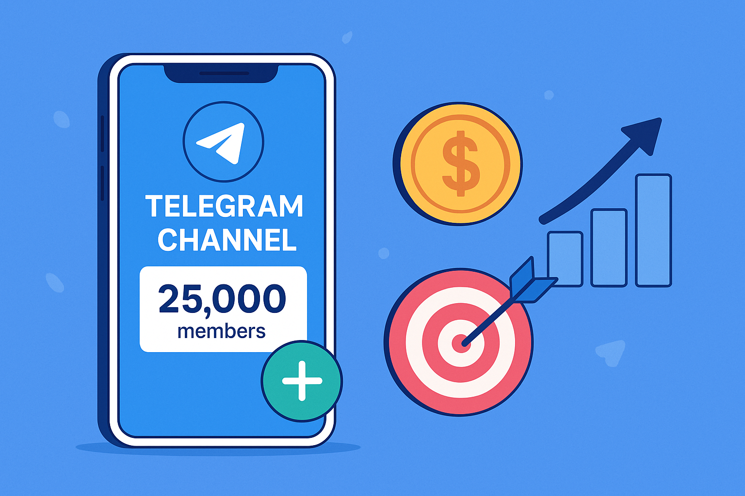 "Illustration showing Telegram member growth with icons of success and engagement, representing how buying Telegram members can supercharge your channel's reach and credibility."